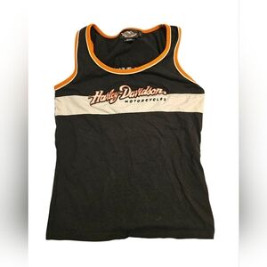 Harley-Davidson Black Tank Top with Orange and White Accents. Womens Medium